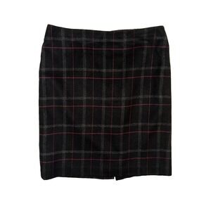 Talbots Skirt Womens 4 Black Burgundy Gray Plaid Wool Blend Lined Pencil